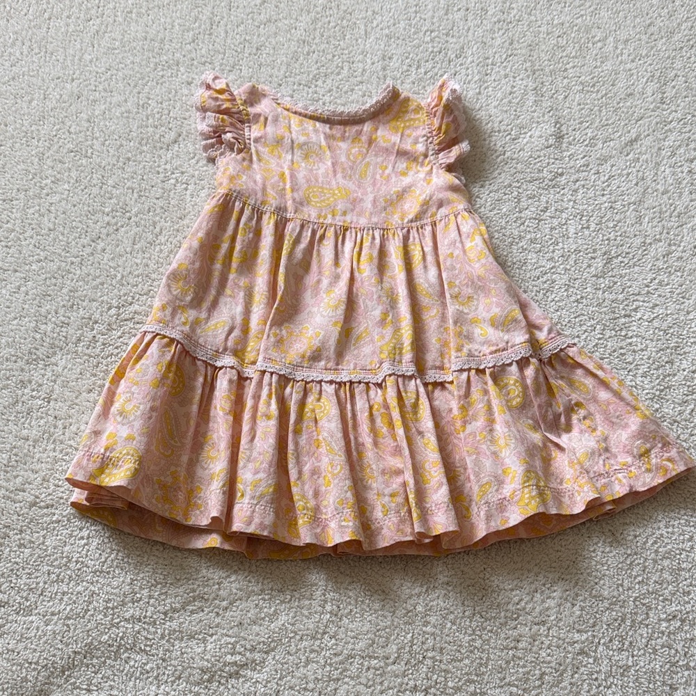 Pink & Yellow Paisley Tiered Sundress for Girls